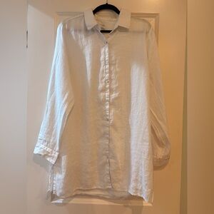 Sigrid Olsen Classic White Button-Up loose 100% linen Blouse